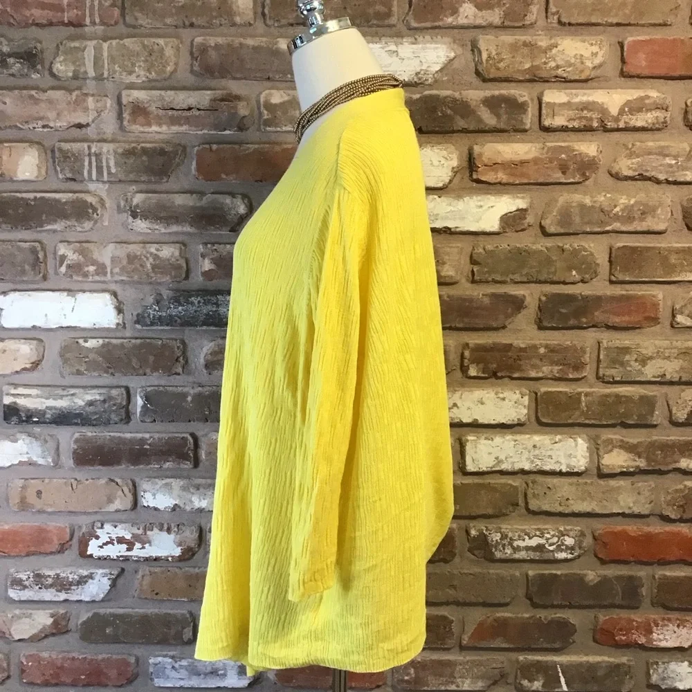 KASPER Women’s Yellow Drape Open Front Ribbed 3/4 Sleeve Cardigan Sweater XL
